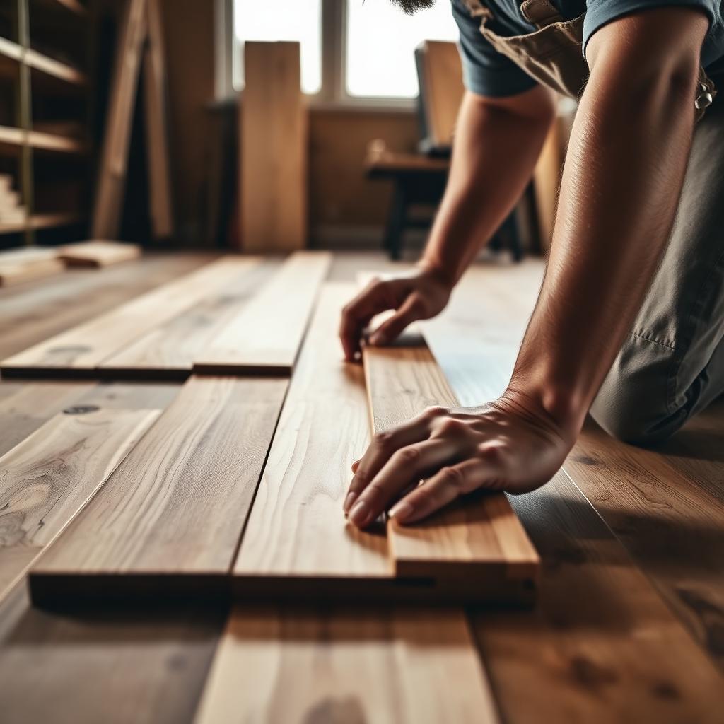 Expert flooring craftsman installing hardwood floor
