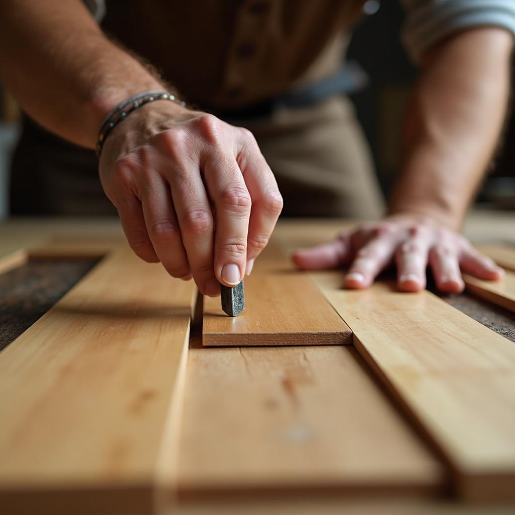 Craftsman hands precisely installing hardwood floor planks
