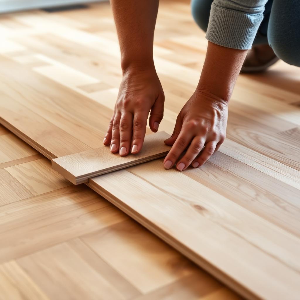Hands snapping laminate planks into place