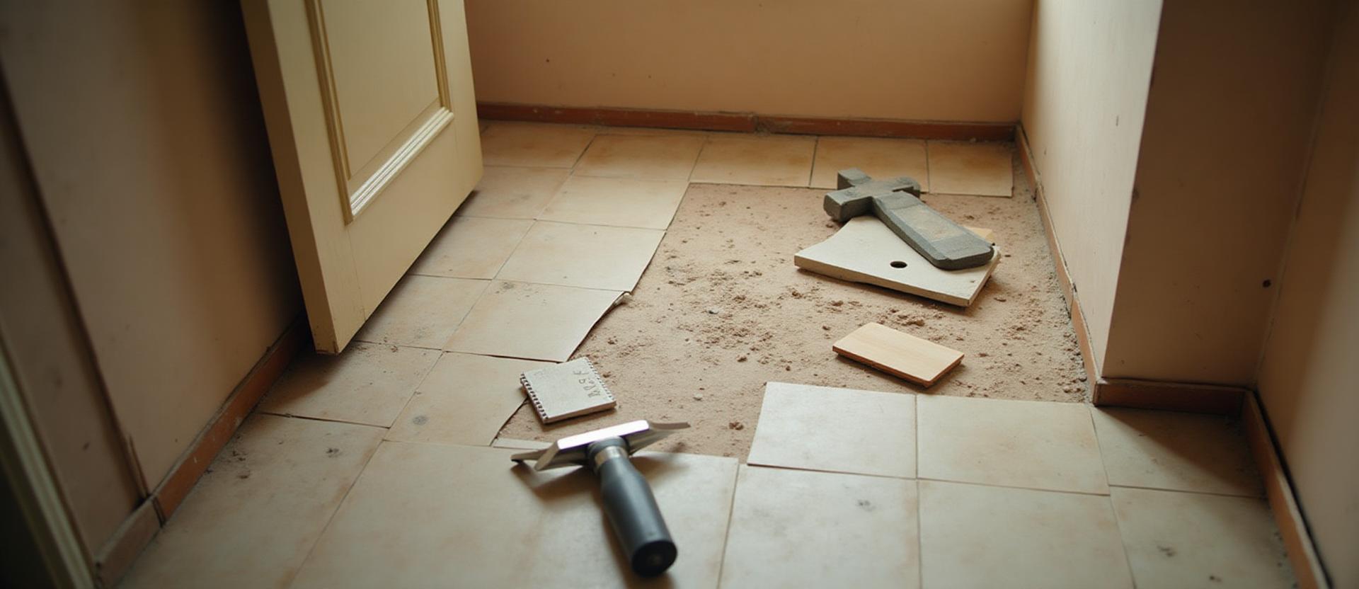 Old flooring being removed with demolition tools